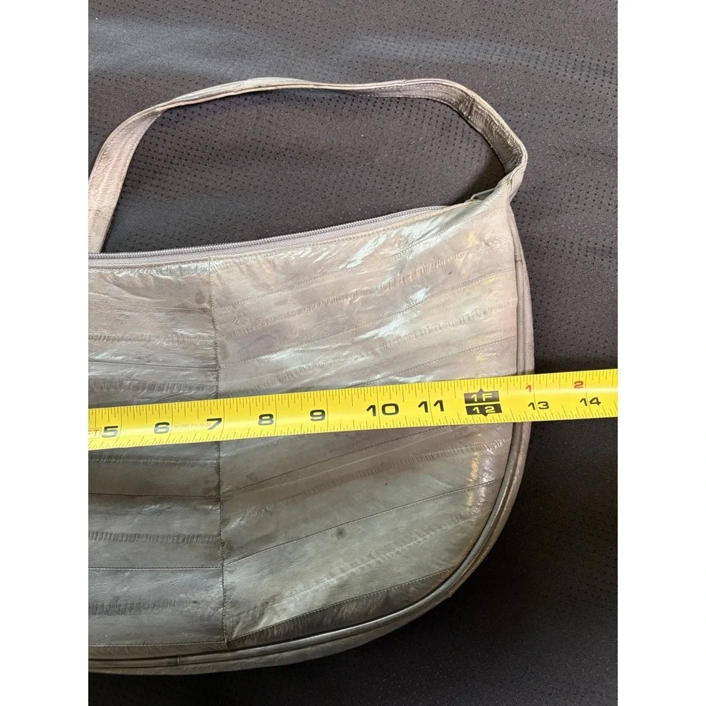VTG Genuine Eel Skin Leather Gray Shoulder Handbag~Large 13